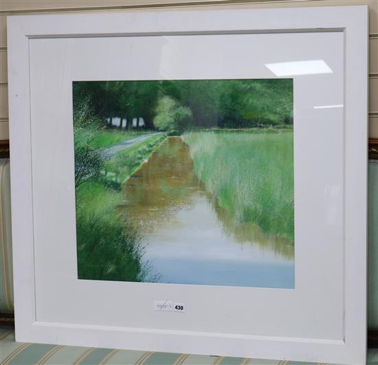 Paul Evans, gouache, River landscape, signed, 53 x 60cm